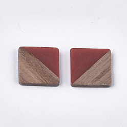 Brown Resin & Walnut Wood Cabochons, Square, Brown, 13.5x13.5x3mm