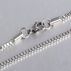 Stainless Steel Color 304 Stainless Steel Box Chain Necklaces, with Lobster Claw Clasps, Stainless Steel Color, 17.9 inch(45.5cm), 2mm