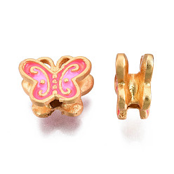 Pearl Pink Alloy Enamel Beads, Matte Style, Cadmium Free & Lead Free, Matte Gold Color, Butterfly, Pearl Pink, 9x11x5.5mm, Hole: 1.8mm