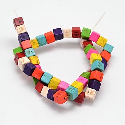 Mixed Color Cube Synthetic Turquoise Bead Strands, Dyed, Mixed Color, 8x8x8mm, Hole: 1mm, about 51pcs/strand, 16.1 inch