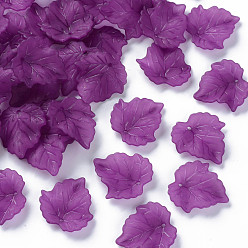 Фиолетовый Осенняя тема прозрачные матовые акриловые подвески, кленового листа, фиолетовые, 24x22.5x3 мм, отверстие : 1 мм, Около 962 шт / 500 г