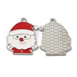 Platinum Alloy Enamel Pendants, for Christmas, Santa Claus, Platinum, 26.5x20x1.2mm, Hole: 1.6mm
