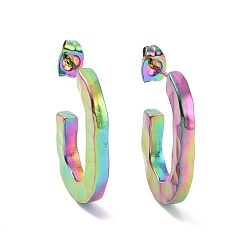 Rainbow Color Ion Plating(IP) 304 Stainless Steel Stud Earring for Women, Letter C, Rainbow Color, 23x17x3mm, Pin: 0.8mm
