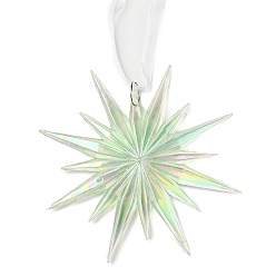 Snowflake Christmas Transparent Plastic Pendant Decoration, for Christma Tree Hanging Decoration, with Iron Ring and Net Gauze Cord, Pale Green, Snowflake, 200mm, Snowflake: 113.5x122x10.6mm