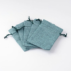 Medium Sea Green Polyester Imitation Burlap Packing Pouches Drawstring Bags, for Christmas, Wedding Party and DIY Craft Packing, Medium Sea Green, 14x10cm