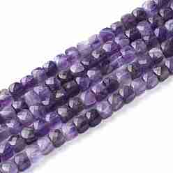 Amethyst Natural Amethyst Beads Strands, Faceted, Cube, 5x5x5mm, Hole: 0.8mm, about 84pcs/strand, 15.5 inch(39.5cm)