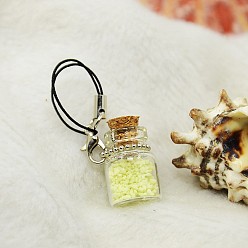 Yellow Glass Wishing Bottle Phone Mobile Accessories, with Noctilucent powder and Wooden Bung, Yellow, 84mm