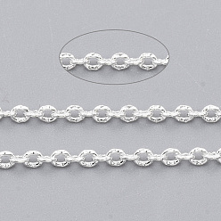 Серебро Латунные кабельные цепи, , пайки, с катушкой, Плоско-овальные, серебряный цвет гальваническим, 2x1.4x0.4 мм, около 39.37 футов (12 м) / рулон