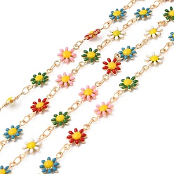 Colorful Daisy Brass Enamel Link Chains, Soldered, Colorful, 13x7.5x2.5mm, 4x2.5x0.5mm