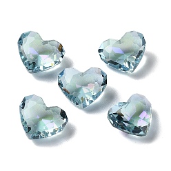 Light Blue Transparent Glass Rhinestone Cabochons, Faceted, Heart, Pointed Back, Light Blue, 9.5x12x5.5mm