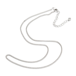 Real Platinum Plated Brass Curb Chain Necklaces, Long-Lasting Plated, Real Platinum Plated, 16.34 inch(41.5cm)