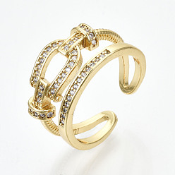 Настоящее золото 16K Латунные кольца из манжеты с прозрачным цирконием, открытые кольца, без кадмия, без никеля и без свинца, реальный 16 k позолоченный, размер США 6 3/4, 17 мм