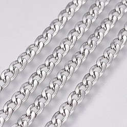 Stainless Steel Color 304 Stainless Steel Curb Chains, Unwelded, Stainless Steel Color, 4.5x3x1mm