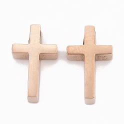 Rose Gold 304 Stainless Steel Charms, Cross, Rose Gold, 12x7x3mm, Hole: 1.8mm
