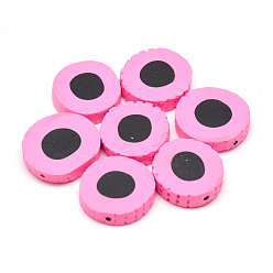 Hot Pink Handmade Polymer Clay Beads, Flat Round, Hot Pink, 21~23x5~8mm, Hole: 2mm