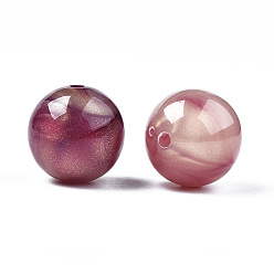 Purple Opaque Acrylic Beads, Two Tone Color, with Glitter Powder, Round, Purple, 19.5x19mm, Hole: 2.5mm, about 110pcs/500g