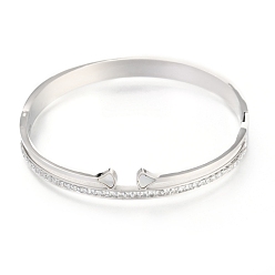 Stainless Steel Color 304 Stainless Steel Bangles, with Rhinestone and Natural Shell, Fan, Stainless Steel Color, Inner Diameter: 2x2-1/4 inch(5.1x5.8cm)