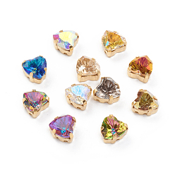 Mixed Color Sew on Rhinestone, Glass Rhinestone, with Raw(Unplated) Brass Prong Settings, Garments Accessories, Heart, Mixed Color, 8.5x8x5.5mm, Hole: 1.2mm