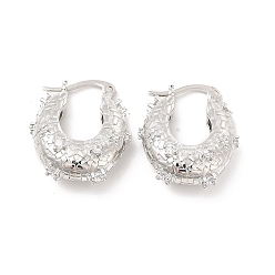 Platine Boucles d'oreilles créoles épaisses en zircone cubique transparente, bijoux en laiton pour femmes, sans cadmium et sans plomb, platine, 22.5x19.5x8.5mm, pin: 0.8x0.8~1.2 mm