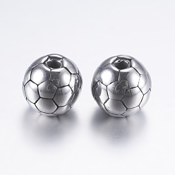Plata Antigua 316 perlas quirúrgicas de acero inoxidable, balón de fútbol, plata antigua, 10x9 mm, agujero: 2 mm