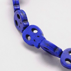 Dark Blue Skull Synthetic Turquoise Beads Strands, Dyed, Dark Blue, 28x25x4mm, Hole: 1mm, about 14pcs/strand, 15.7 inch