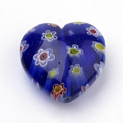 Bleu Main perles de Murano millefiori, cœur, bleu, 21~22x21~22x10.5~11mm, Trou: 1mm