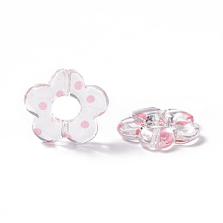 Pink Transparent Acrylic Beads, Flower with Polka Dot Pattern, Clear, Pink, 19x19.5x3.5mm, Hole: 1.6mm