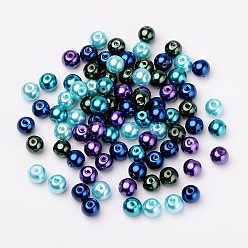 Mixed Color Ocean Mix Pearlized Glass Pearl Beads, Mixed Color, 6mm, Hole: 1mm, about 200pcs/bag