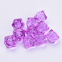 Dark Violet Transparent Acrylic Beads, Faceted, Cube, Dark Violet, 8x8x7.5mm, Hole: 1.4mm, about 1730pcs/500g