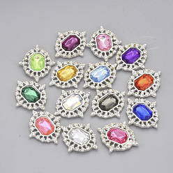 Mixed Color Alloy Cabochons, with Acrylic Rhinestone and Glass Rhinestone, Faceted, Oval, Silver, Mixed Color, 31x26.5x5~6mm