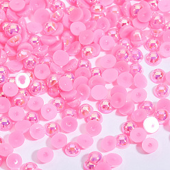 Hot Pink ABS Plastic Imitation Pearl Cabochons, Nail Art Decoration Accessories, Half Round, Hot Pink, 4x2mm, about 10000pcs/bag