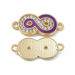 Purple Alloy Crystal Rhinestone Connector Charms, Enamel Style, Infinity Links, Light Gold, Purple, 11x24x2.5mm, Hole: 1.6mm