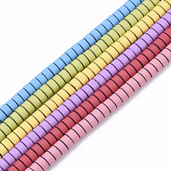 Color mezclado Rocíe no magnéticos hematites filamentos sintéticos pintadas, Disco redondo plano, color mezclado, 4x2 mm, agujero: 0.9 mm, sobre 168~170 unidades / cadena, 15.94 pulgada (40.5 cm)