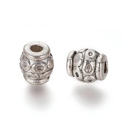 Antique Silver Tibetan Style Alloy Beads, Lead Free & Nickel Free & Cadmium Free, Barrel, Antique Silver, about 6mm in diameter, 6mm long, hole: 2mm