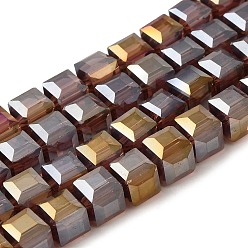 Purple Electroplate Glass Beads Strands, AB Color Plated, Faceted, Cube, Purple, 7~8x7~8x7~8mm, Hole: 1mm