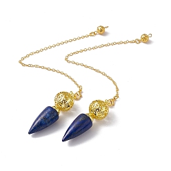 Lapis Lazuli Pendule de radiesthésie en lapis lazuli naturel teint gros pendentifs, avec placage à crémaillère en laiton doré, sans cadmium et sans plomb, cône, 244x2.5mm, Trou: 1.6mm