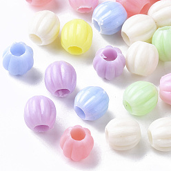 Mixed Color Opaque Polystyrene(PS) Plastic European Beads, Large Hole Beads, Pumpkin, Mixed Color, 8.5x8.5mm, Hole: 4mm, about 2000pcs/500g