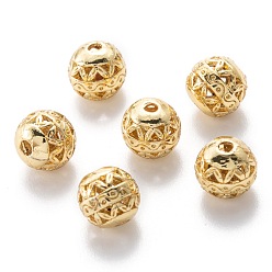 Real 18K Gold Plated Alloy Hollow Beads, Round, Cadmium Free & Lead Free, Real 18K Gold Plated, 8x7~8mm, Hole: 1.5~2mm