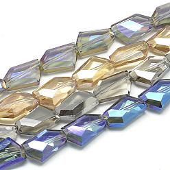 Couleur Mélangete Perles en verre electroplate, arc-en-ciel plaqué, facette, couleur mixte, 18x11~12x7mm, Trou: 1mm, environ 40 pcs/29.3 pouces