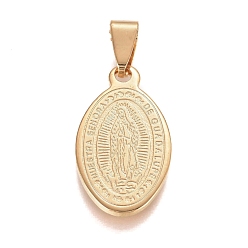 Golden 304 Stainless Steel Pendants, Oval with Virgin Mary, Golden, 27x15x1.5mm, Hole: 3.5x8.5mm