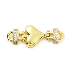 Real 18K Gold Plated Eco-friendly Rack Plating Brass Micro Pave Clear Cubic Zirconia Connector Charms, Cadmium Free & Lead Free, Long-Lasting Plated, Heart Links, Real 18K Gold Plated, 35x14.5x4.5mm, Hole: 1.5x3mm