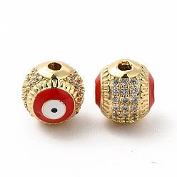 Rouge Micro en laiton pavent des perles cubes de zircone, avec l'émail mauvais œil, ronde, or, rouge, 10mm, Trou: 2mm