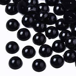 Black ABS Plastic Cabochons, Imitation Pearl, Half Round, Black, 6x3mm, about 5000pcs/bag