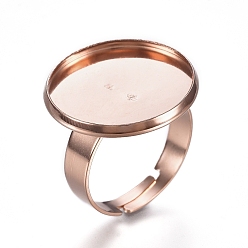 Rose Gold Adjustable 201 Stainless Steel Finger Rings Components, Pad Ring Base Findings, Flat Round, Rose Gold, Tray: 18mm, 17mm
