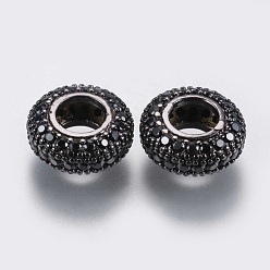 Gunmetal Brass Micro Pave Cubic Zirconia Beads, Rondelle, Black, Gunmetal, 11.5x5mm, Hole: 5mm