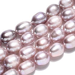Thistle Natural Cultured Freshwater Pearl Beads Strands, Rice, Thistle, 9.5~12x7.5~8.2mm, Hole: 0.7~0.8mm, about 33~37pcs/strand, 14.37 inch(36.5cm)