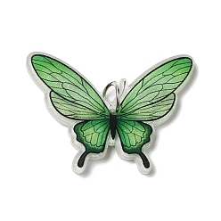 Зеленый Непрозрачные акриловые подвески, с платиновым железным кольцом, бабочки прелести, зелёные, 26.8x36.2x4 мм, отверстие : 5.2 мм