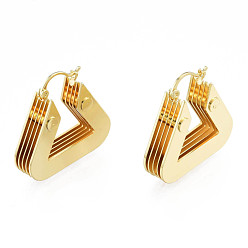 Oro Pendientes de aro triangulares de latón multicapa para mujer, sin níquel, dorado, 28.5x30x8 mm, pin: 0.8 mm