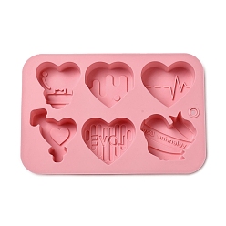 Pink Diy moldes de silicona de grado alimenticio, moldes de fondant, moldes de resina, para chocolate, caramelo, corazón, rosa, 125x185x20 mm, diámetro interior: 42~55x45~55 mm