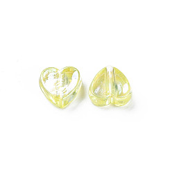 Jaune Perles acryliques transparentes, de couleur plaquée ab , cœur, jaune, 7.5x8x3mm, Trou: 1.8mm, environ3620 pcs / 500 g
